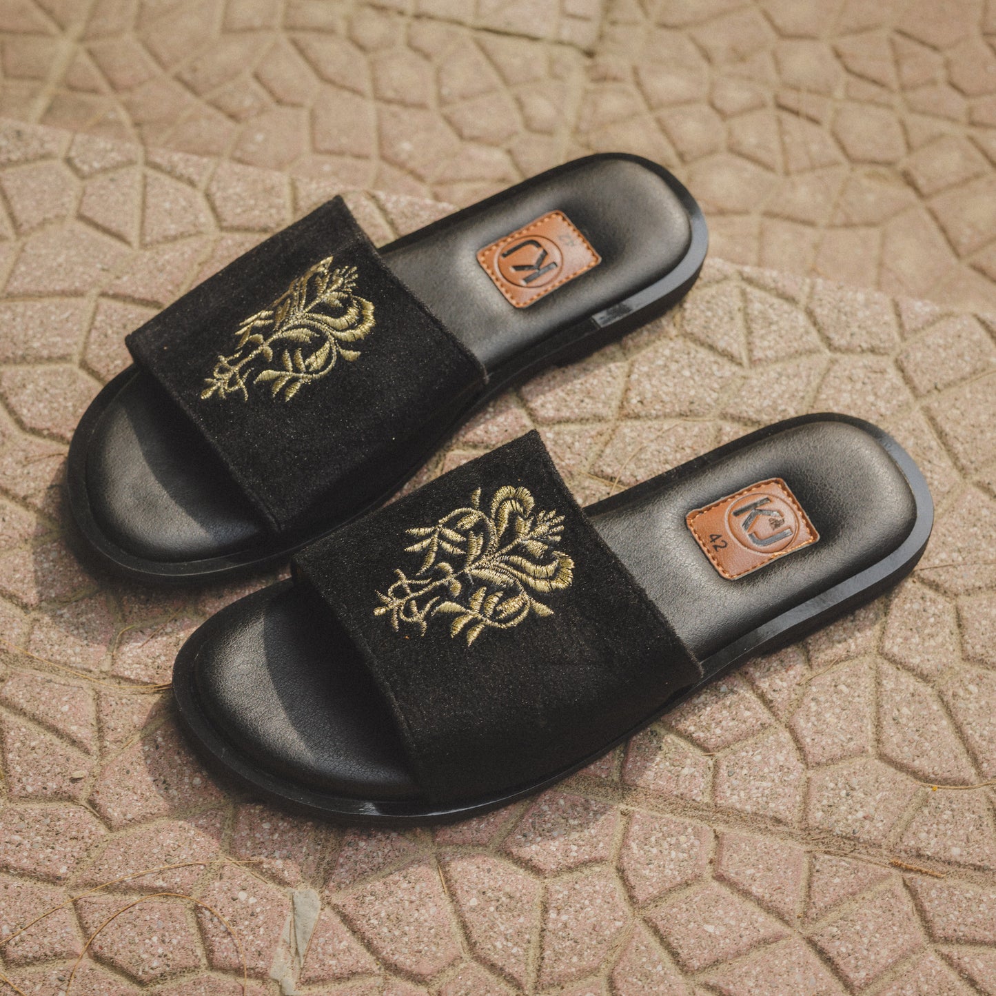 Crown Embroidered Slides