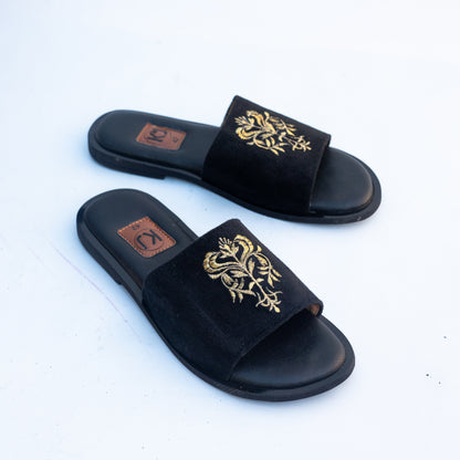 Crown Embroidered Slides