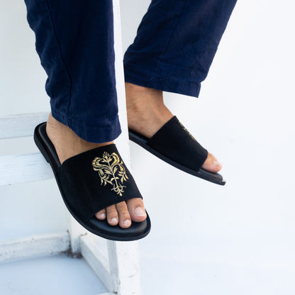 Crown Embroidered Slides