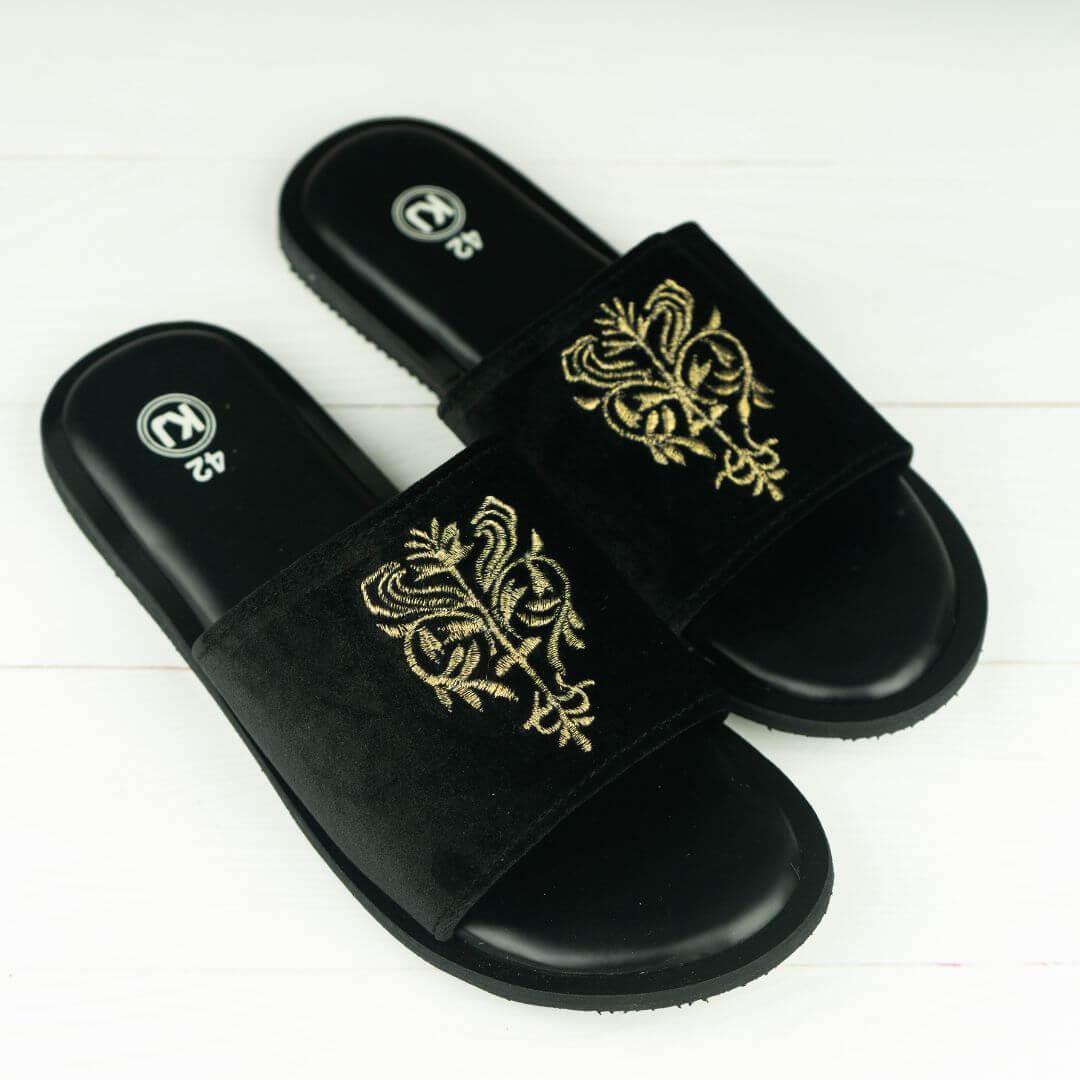 Crown Embroidered Slides