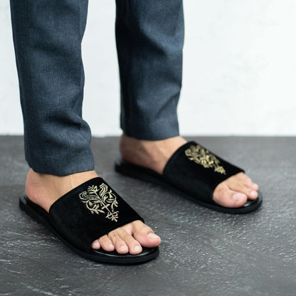 Crown Embroidered Slides