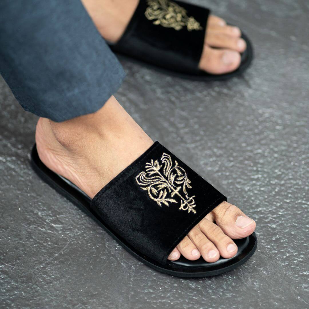 Crown Embroidered Slides